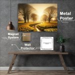 Buy Metal Poster : (Daffodil spring field with trees In A nice landscape)