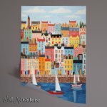 Buy Unframed Poster : (Sailing Boats in the Oceans Embrace town scene)