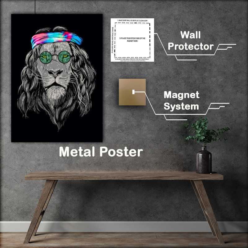 Buy Metal Poster : (John Lennon Lion Peace Love)