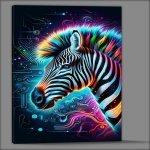 Buy Canvas : (A striking zebras head in neon digital art)