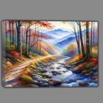 Buy Canvas : (Autumns Embrace A Mountain Trail in Watercolor Style)