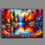 Buy Canvas : (Autumns Glow A Forest Lake in Fauvist Style)