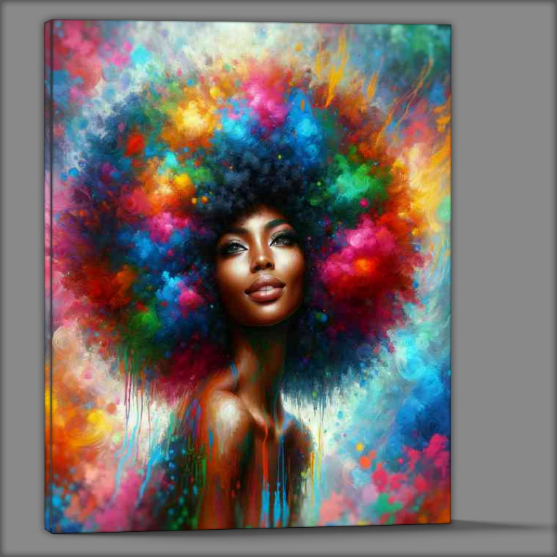 Buy Canvas : (Woman with a colorful afro hairstyle and vibrant colors)