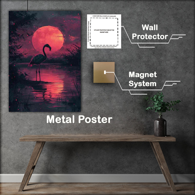 Buy Metal Poster : (Abstract flamingo in the lake)