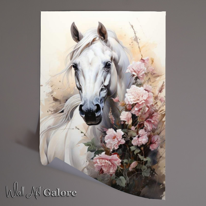 Buy Unframed Poster : (White horse and flowers)