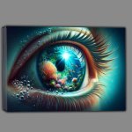 Buy Canvas : (Eye reflecting a deep ocean scene with a vibrant coral reef)