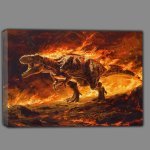 Buy Canvas : (Dinosaur standing in the middle of fire)