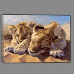 Buy Canvas : (Two lion babies laying in the desert)