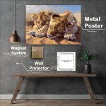 Buy Metal Poster : (Two lion babies laying in the desert)