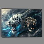 Buy Canvas : (White Tiger and black Lion roaring with blue light)