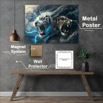 Buy Metal Poster : (White Tiger and black Lion roaring with blue light)