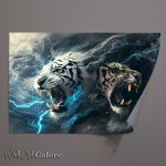 Buy Unframed Poster : (White Tiger and black Lion roaring with blue light)