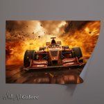 Buy Unframed Poster : (Red Formula one car driving through fire)