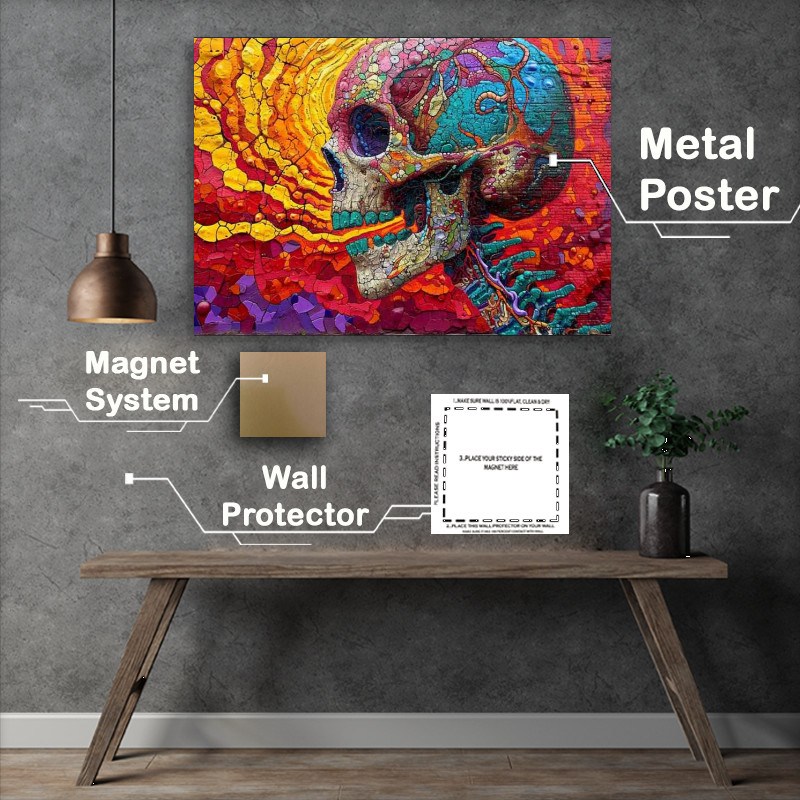 Buy Metal Poster : (psychedelic painted skull colourful art)