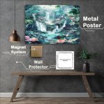 Buy Metal Poster : (Whimsical watercolor butterflies and waterfalls)