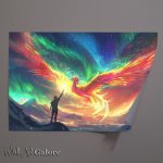 Buy Unframed Poster : (Colorful Phoenix flies in the sky with aurora and mountains)