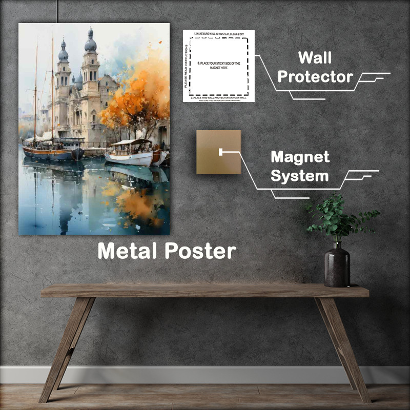 Buy Metal Poster : (Day Embrace canal reflects Floating boats)