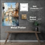 Buy Metal Poster : (Italian canal a Reflecetion on water)