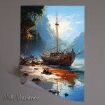 Buy Unframed Poster : (Morning Kiss Boat On Serene Beach)