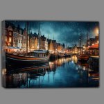 Buy Canvas : (Cityscape Glow Canals Reflecting Night Lights)