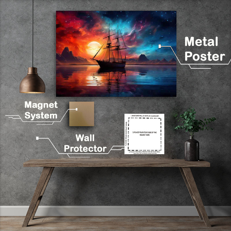 Buy Metal Poster : (Dreamy Ocean Sailboats Evening Sun)