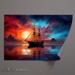 Buy Unframed Poster : (Dreamy Ocean Sailboats Evening Sun)