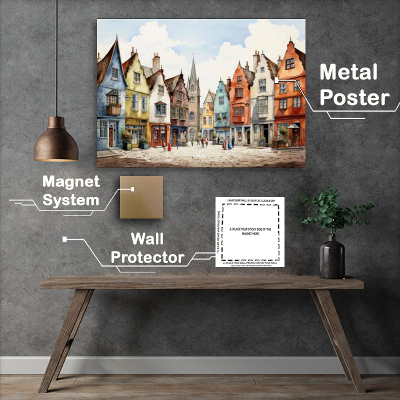 Buy Metal Poster : (Whimsical Village Dreams Colourful Fantasy World)