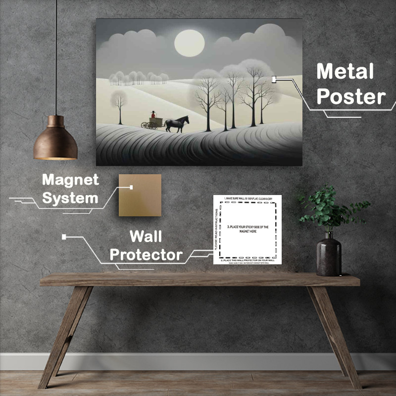 Buy Metal Poster : (Black and White Horse Ride Country)