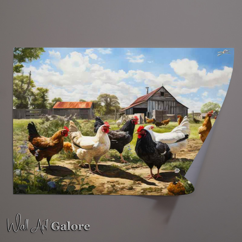 Buy Unframed Poster : (Cattle On The Farm With Chickens)