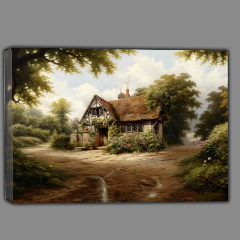 Buy Canvas : (Country Serenity Old English Cottage Watercolour)