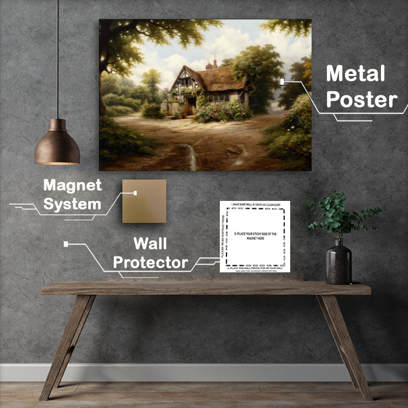 Buy Metal Poster : (Country Serenity Old English Cottage Watercolour)