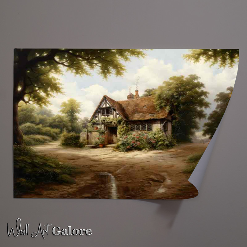 Buy Unframed Poster : (Country Serenity Old English Cottage Watercolour)