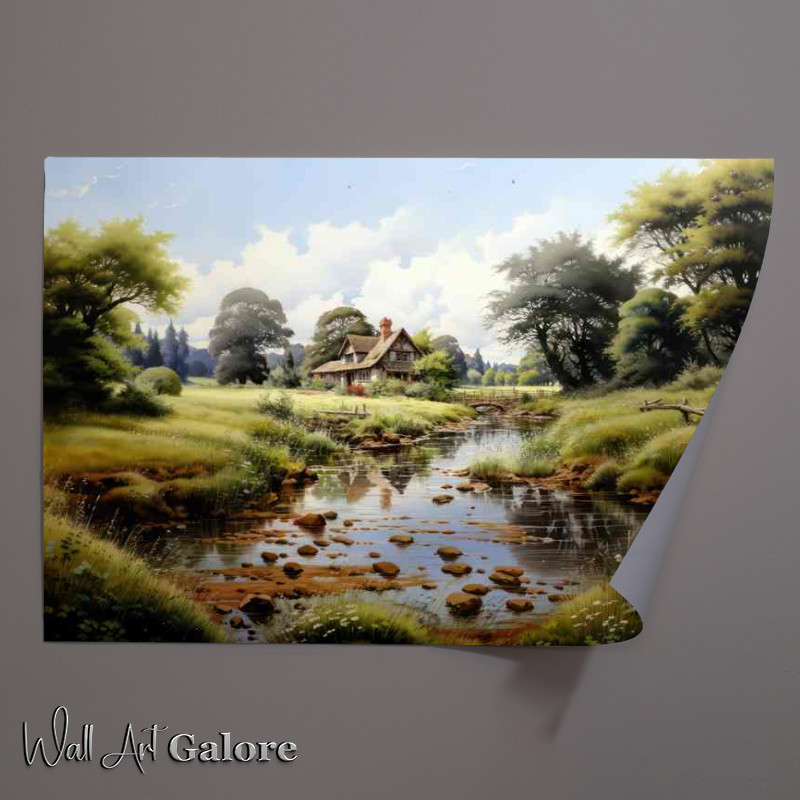 Buy Unframed Poster : (Countryside Elegance Old Cottage by English River)