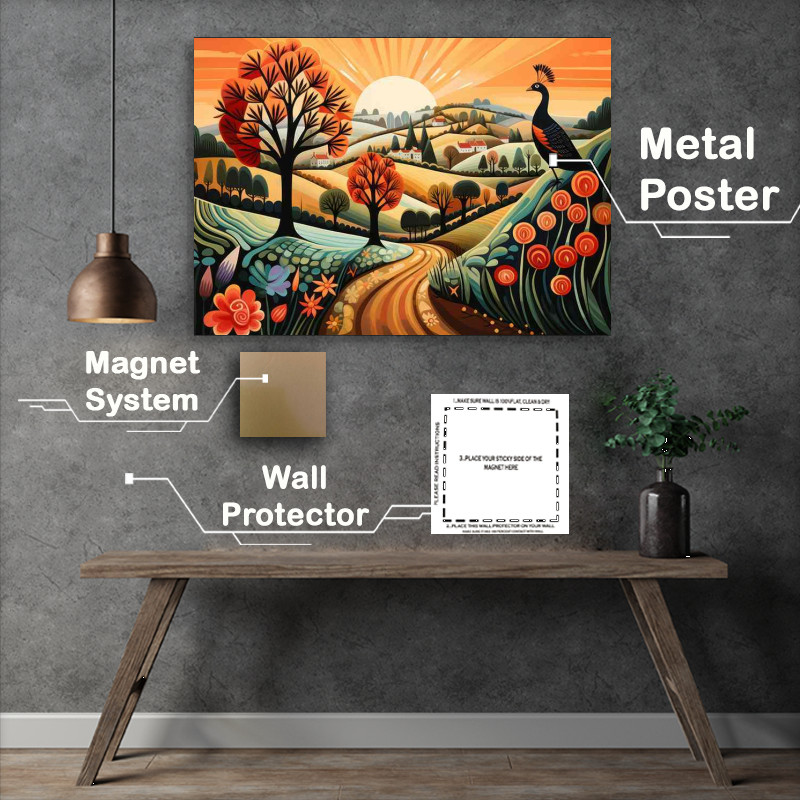 Buy Metal Poster : (Countryside Whimsy Pheasant Amongst Scenic Beauty)