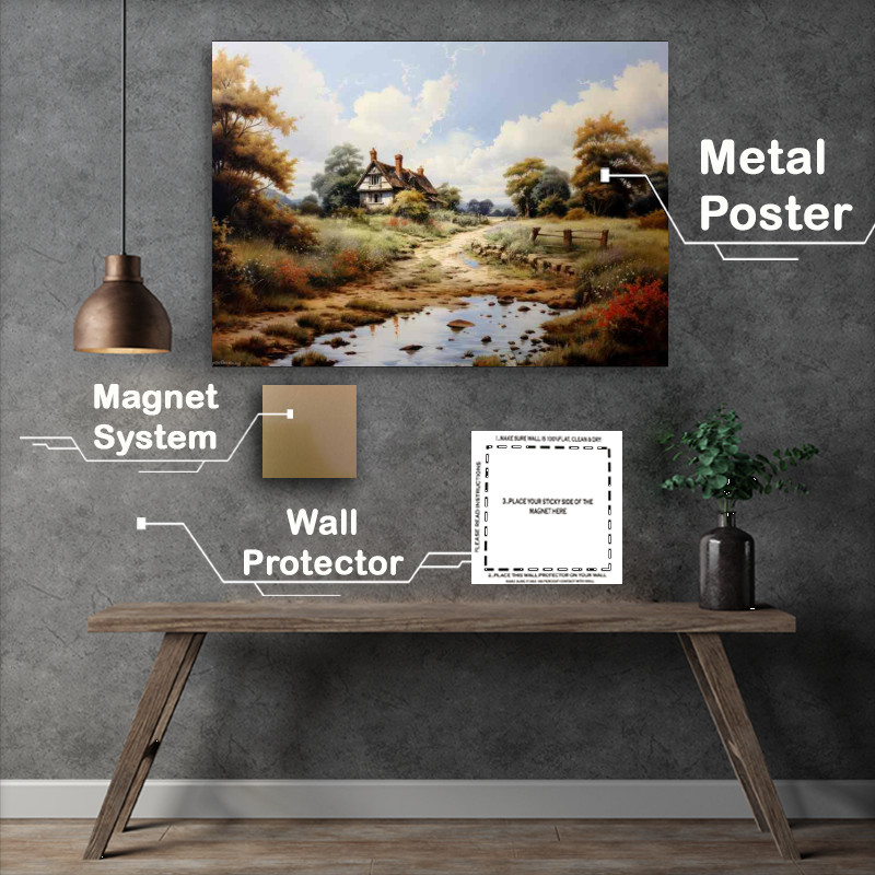 Buy Metal Poster : (Countryside haven Old Cottage by English River)