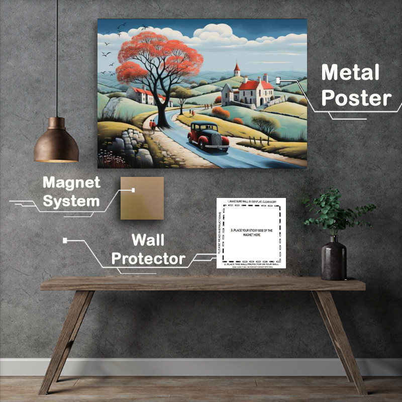 Buy Metal Poster : (Cozy Cottage Chronicles Car On The Road)