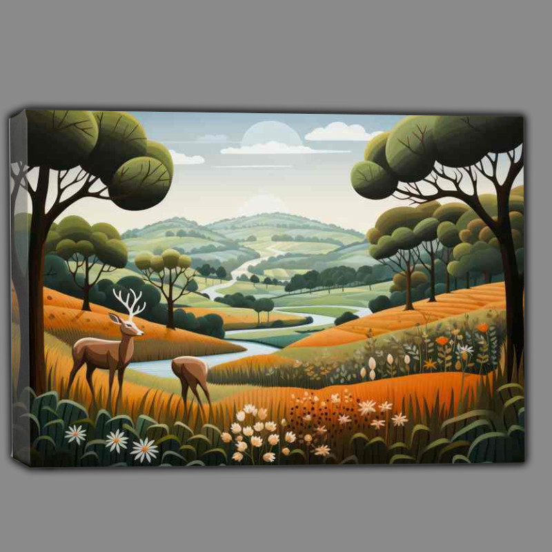 Buy Canvas : (Deer On the Hilside With A River)