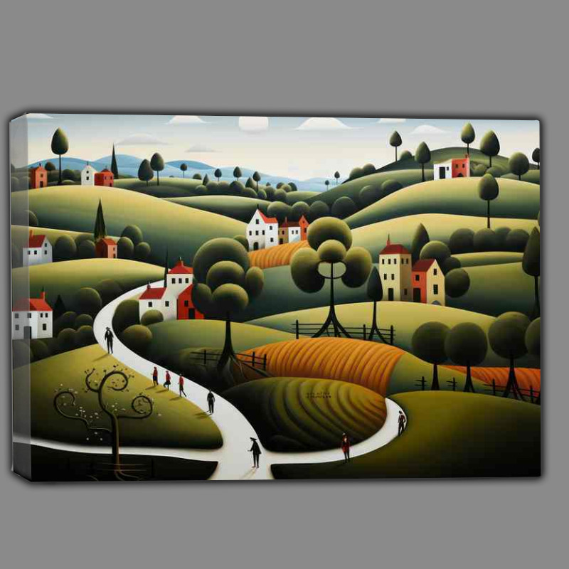 Buy Canvas : (Dreamy Village Landscape With Rollinh Hills)