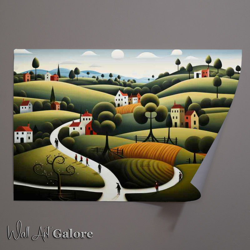 Buy Unframed Poster : (Dreamy Village Landscape With Rollinh Hills)