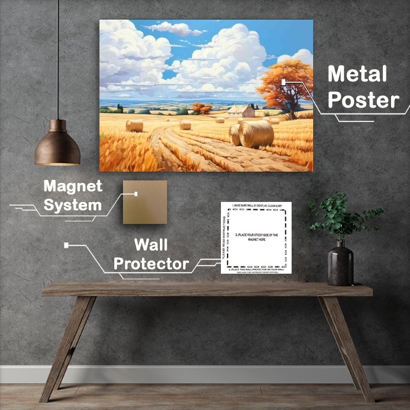 Buy Metal Poster : (Golden Fields Farmers Harvest Hay Bales)
