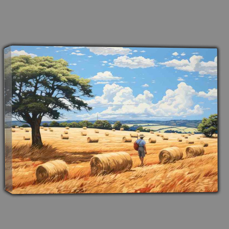 Buy Canvas : (Golden Serenity Rustic Fields of Hay Bales)