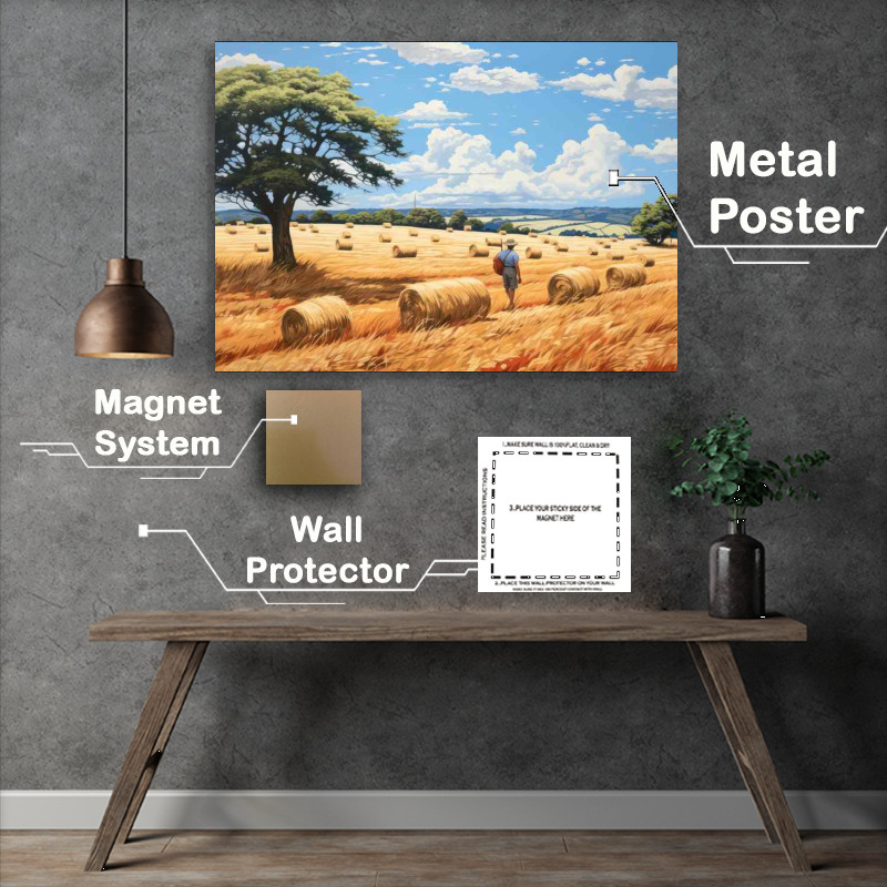 Buy Metal Poster : (Golden Serenity Rustic Fields of Hay Bales)