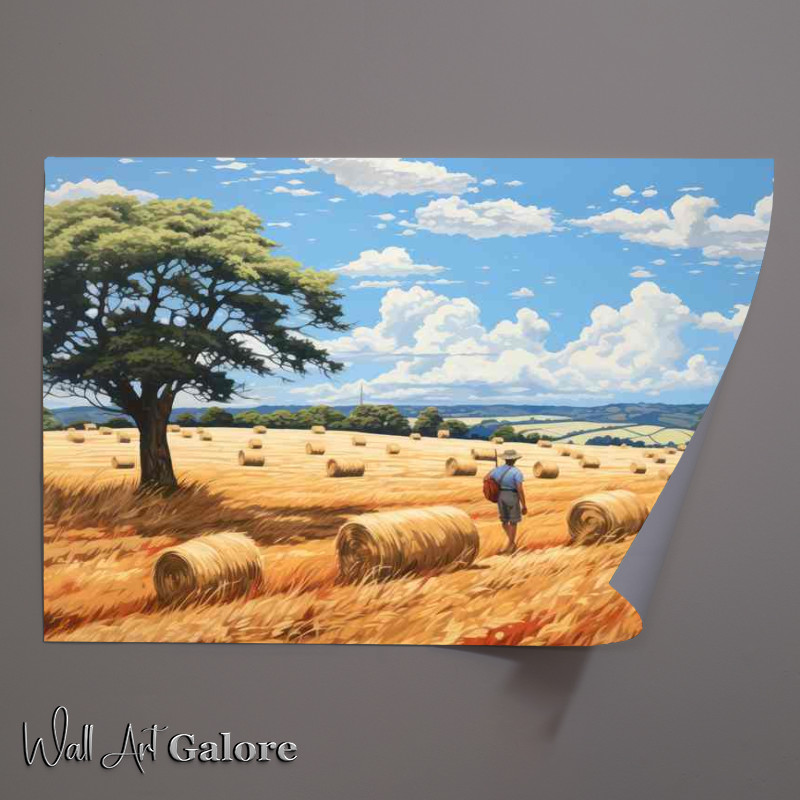 Buy Unframed Poster : (Golden Serenity Rustic Fields of Hay Bales)