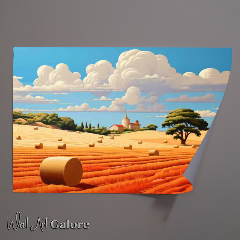 Buy Unframed Poster : (Harvest Beauty Farmers Fields with Golden Bales)