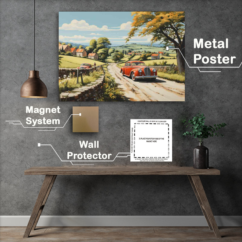 Buy Metal Poster : (Old Car On The Countryside Roads)