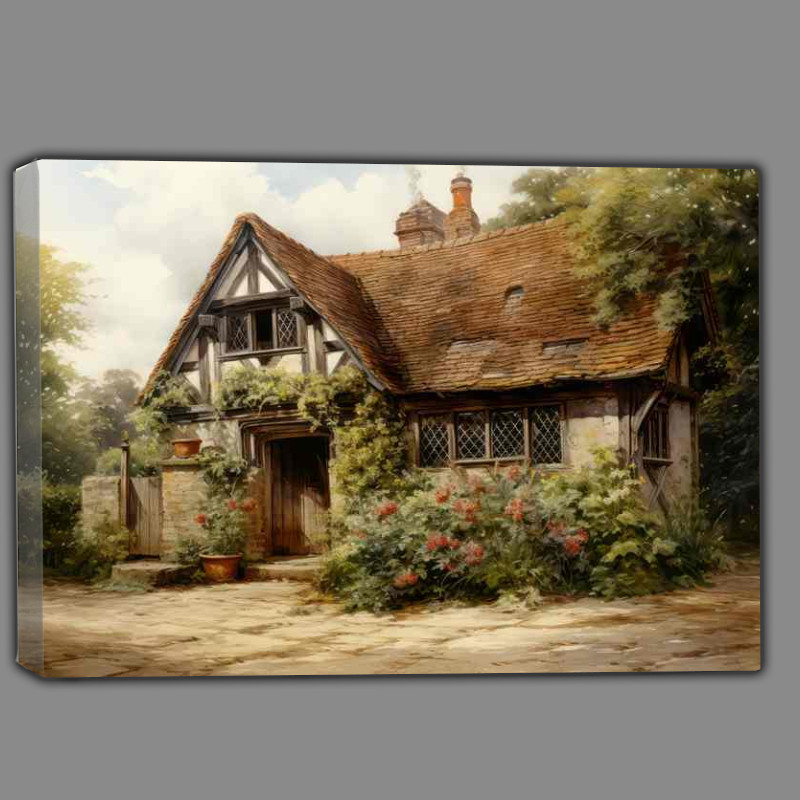 Buy Canvas : (Old English Country Cottage with Roses)
