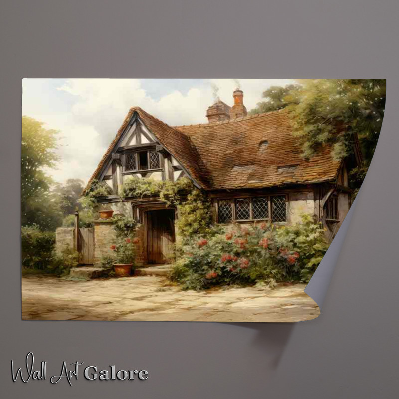 Buy Unframed Poster : (Old English Country Cottage with Roses)