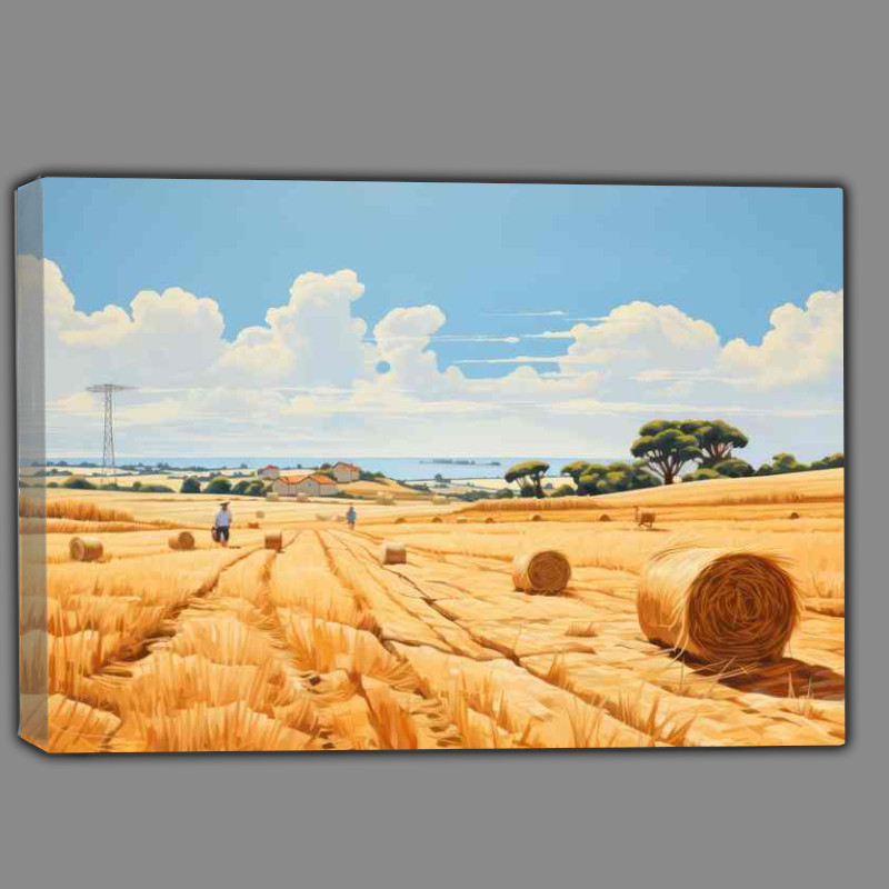 Buy Canvas : (Picturesque Harvest Golden Hay Bales Fields)