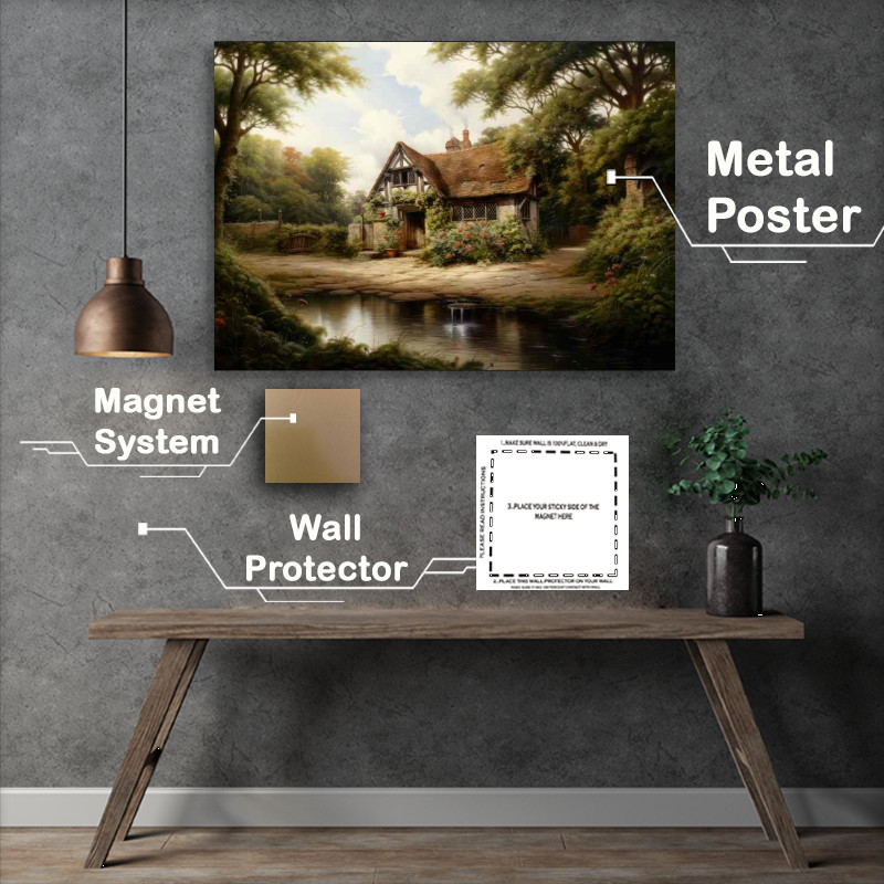Buy Metal Poster : (Riverside Dreams Old English Cottage Charm)