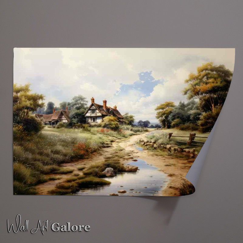 Buy Unframed Poster : (Riverside Harmony Old charming cottage scene)